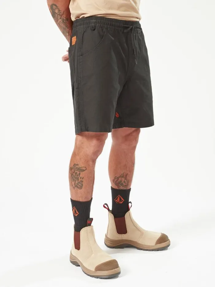 MensWorkwear Shorts Volcom Workwear Caliper Elastic Waist Shorts 8211 Black