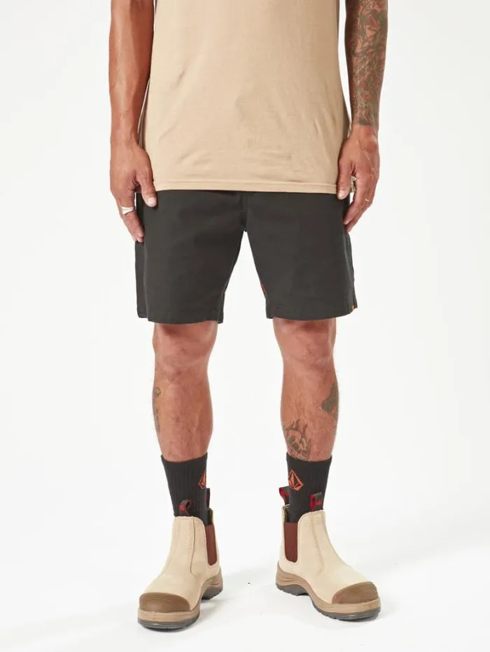 MensWorkwear Shorts Volcom Workwear Caliper Elastic Waist Shorts 8211 Black