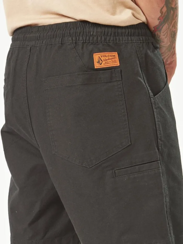 MensWorkwear Shorts Volcom Workwear Caliper Elastic Waist Shorts 8211 Black