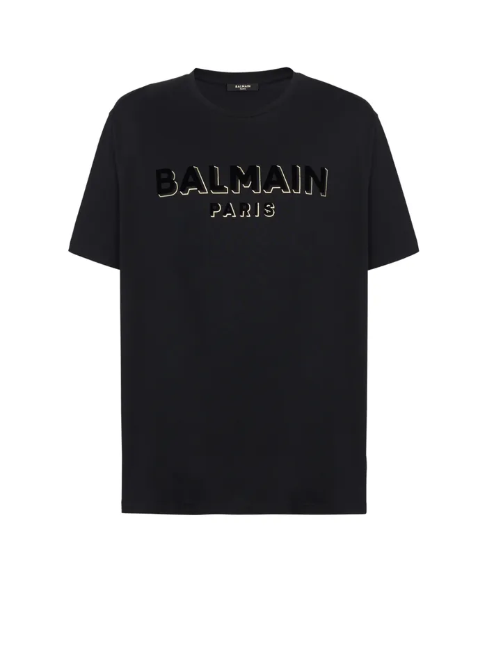 Metallic Flocked Tshirt Gold Men Balmain TShirts