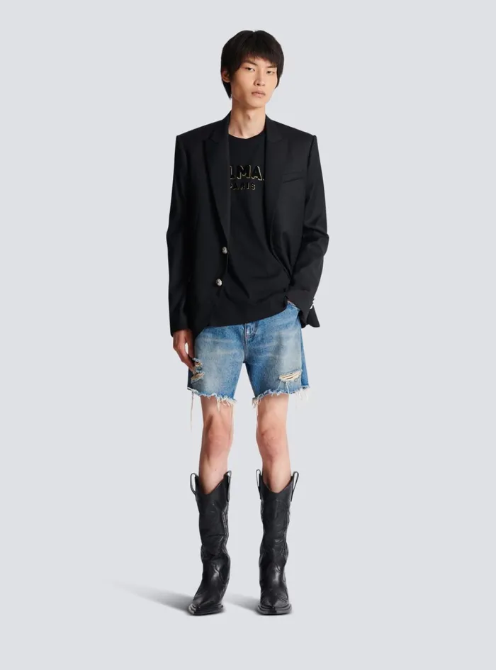 Metallic Flocked Tshirt Gold Men Balmain TShirts