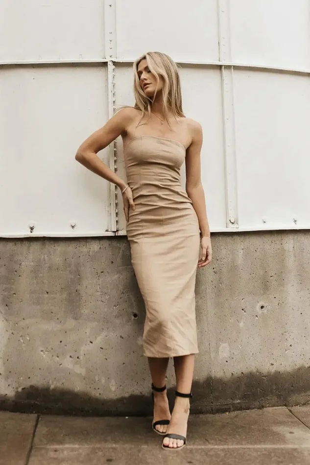 Micah Strapless Midi Dress In Khaki Khaki Women Bohme Dresses