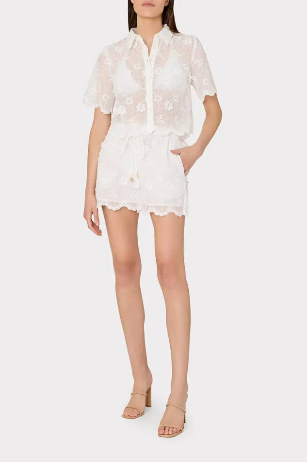 Milly 3D Floral Cotton Eyelet Shorts White Women Swim and Coverups Milly 3D Floral Cotton Eyelet Shorts White Women Swim and Coverups