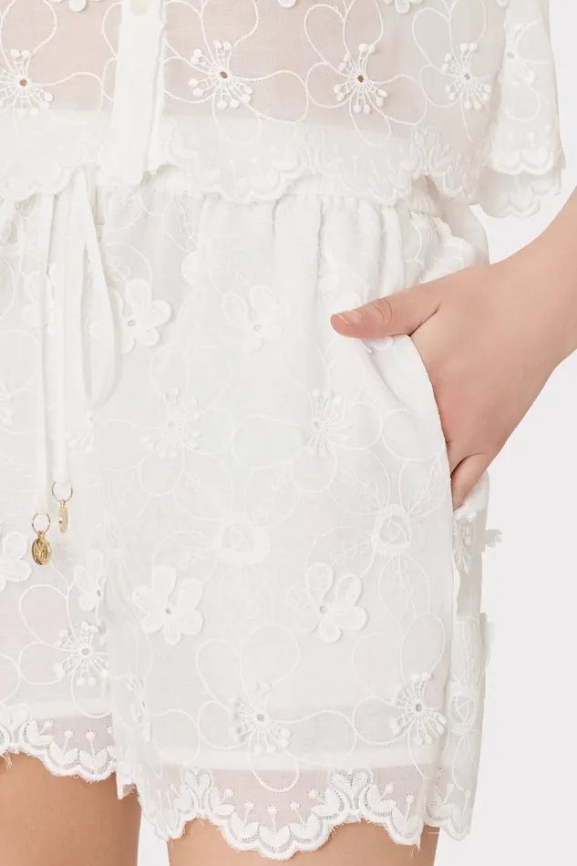 Milly 3D Floral Cotton Eyelet Shorts White Women Swim and Coverups Milly 3D Floral Cotton Eyelet Shorts White Women Swim and Coverups