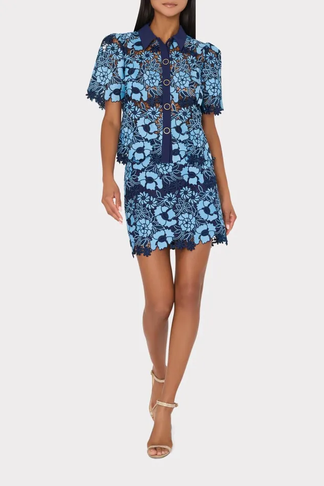 Milly Addison Two Tone Floral Lace Top Bluenavy Women Tops Milly Addison Two Tone Floral Lace Top Bluenavy Women Tops