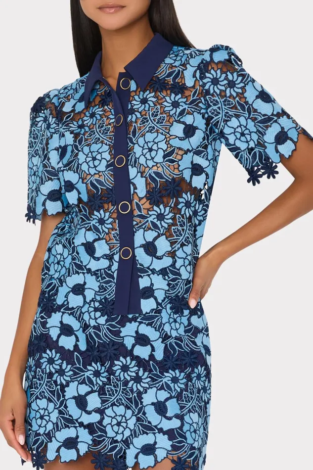 Milly Addison Two Tone Floral Lace Top Bluenavy Women Tops Milly Addison Two Tone Floral Lace Top Bluenavy Women Tops