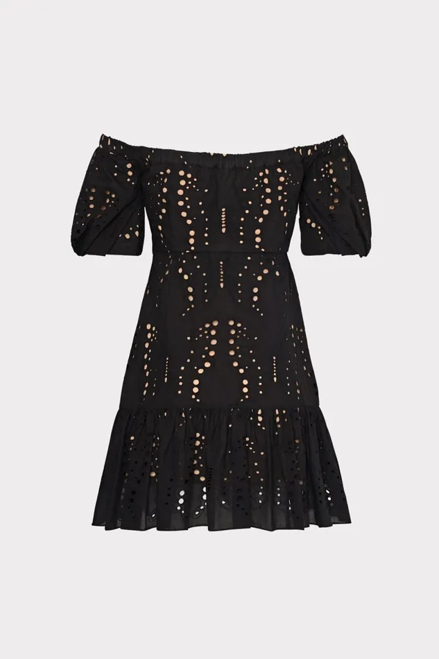 Milly Butterfly Eyelet Off The Shoulder Dress Black Women Dresses