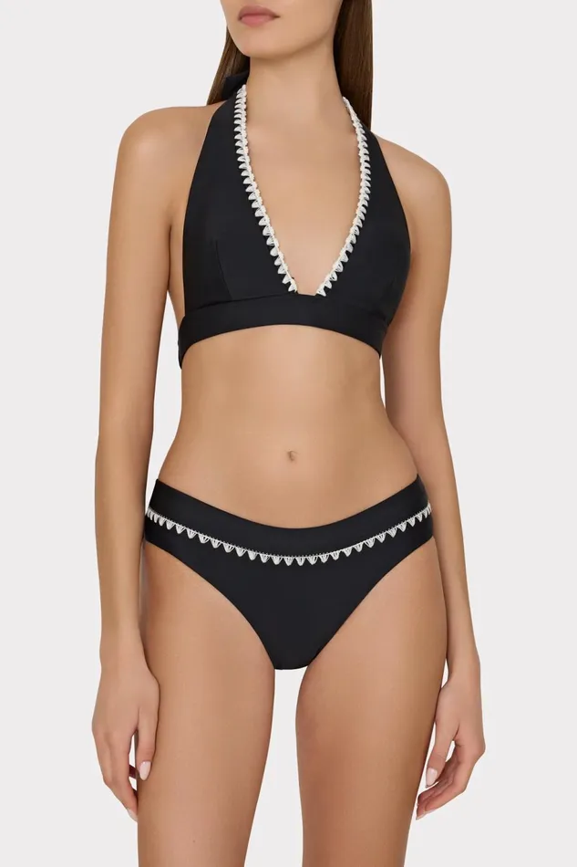 Milly Crochet Stitch Halter Bikini Top Blackwhite Women Swim and Coverups Milly Crochet Stitch Halter Bikini Top Blackwhite Women Swim and Coverups