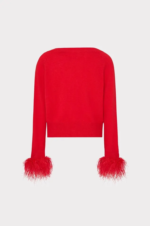 Milly Feather Cuff VNeck Sweater Red Women Tops Milly Feather Cuff VNeck Sweater Red Women Tops