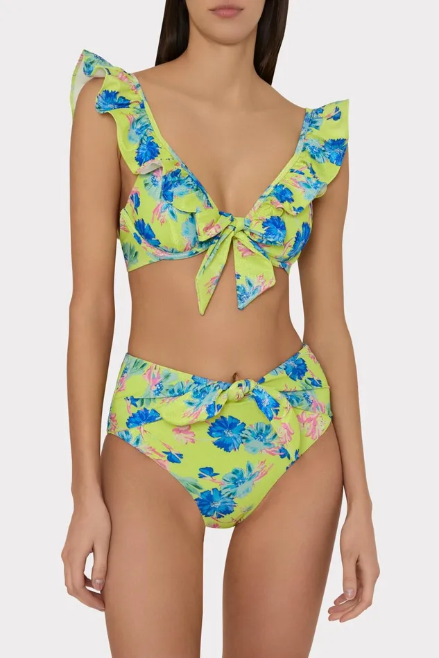 Milly Floating Cosmos Ruffle Bikini Top Neon Yellow Women Swim and Coverups Milly Floating Cosmos Ruffle Bikini Top Neon Yellow Women Swim and Coverups