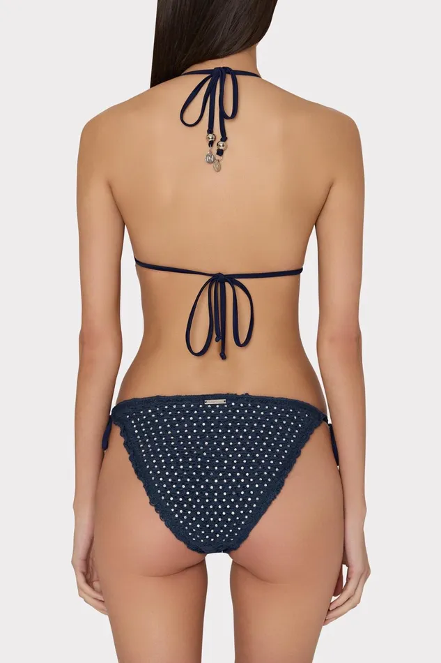 Milly Glimmer Crochet Bikini Top With Crystal Applique Navy Women Bikinis