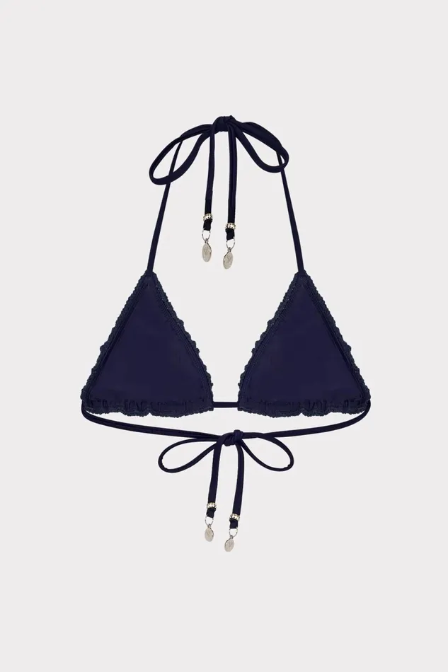 Milly Glimmer Crochet Bikini Top With Crystal Applique Navy Women Bikinis