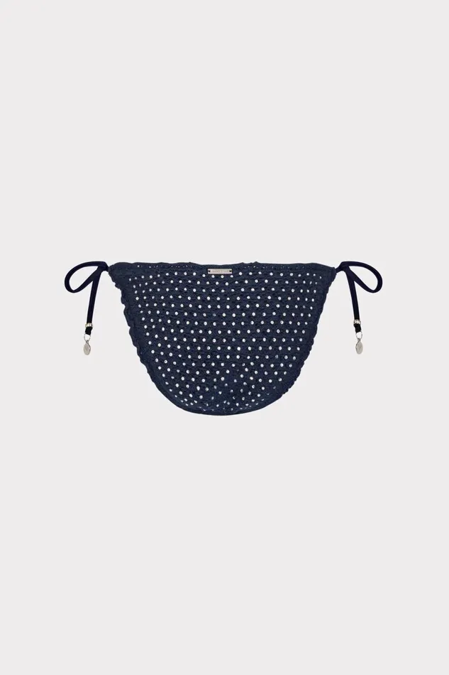 Milly Glimmer String Bikini Bottom With Crystal Applique Navy Women Swim and Coverups