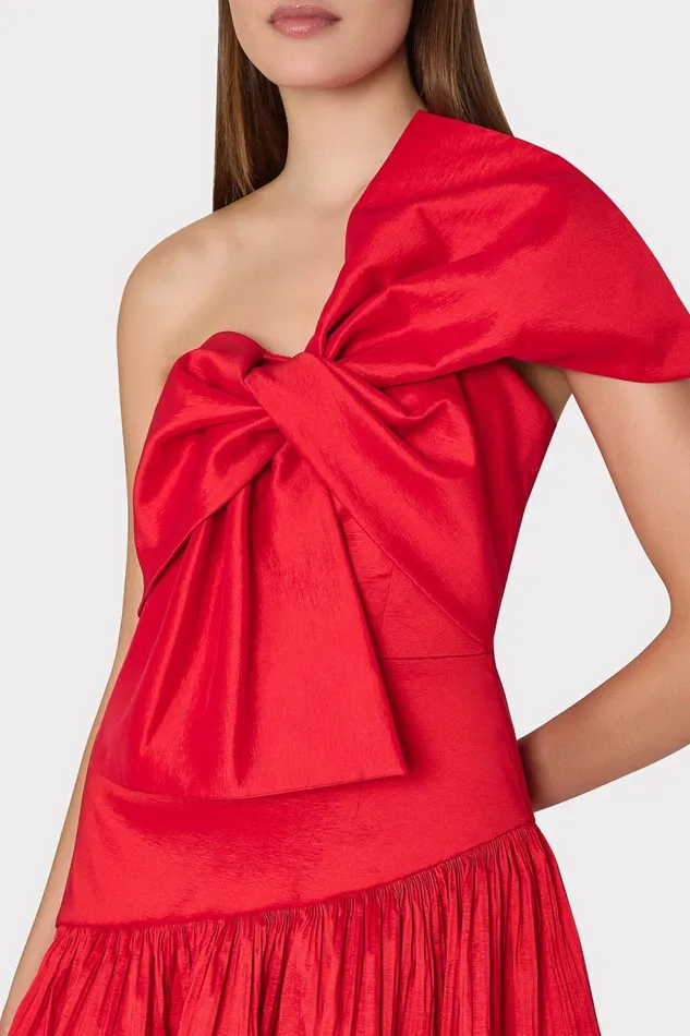 Milly Harley Bow Taffeta Mini Dress Red Women Dresses