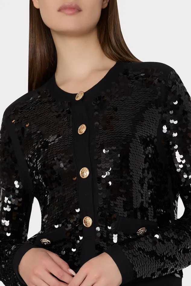 Milly Iman Sequin Knit Cardigan Black Women Coats and Jackets Milly Iman Sequin Knit Cardigan Black Women Coats and Jackets
