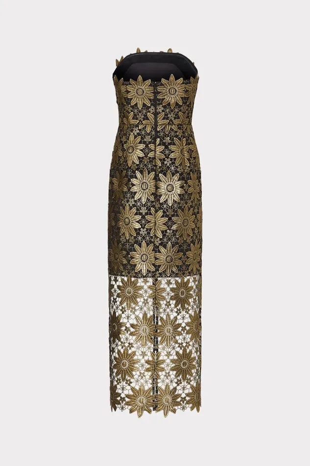 Milly Kait Gold Lace Midi Dress Gold Women Dresses Milly Kait Gold Lace Midi Dress Gold Women Dresses
