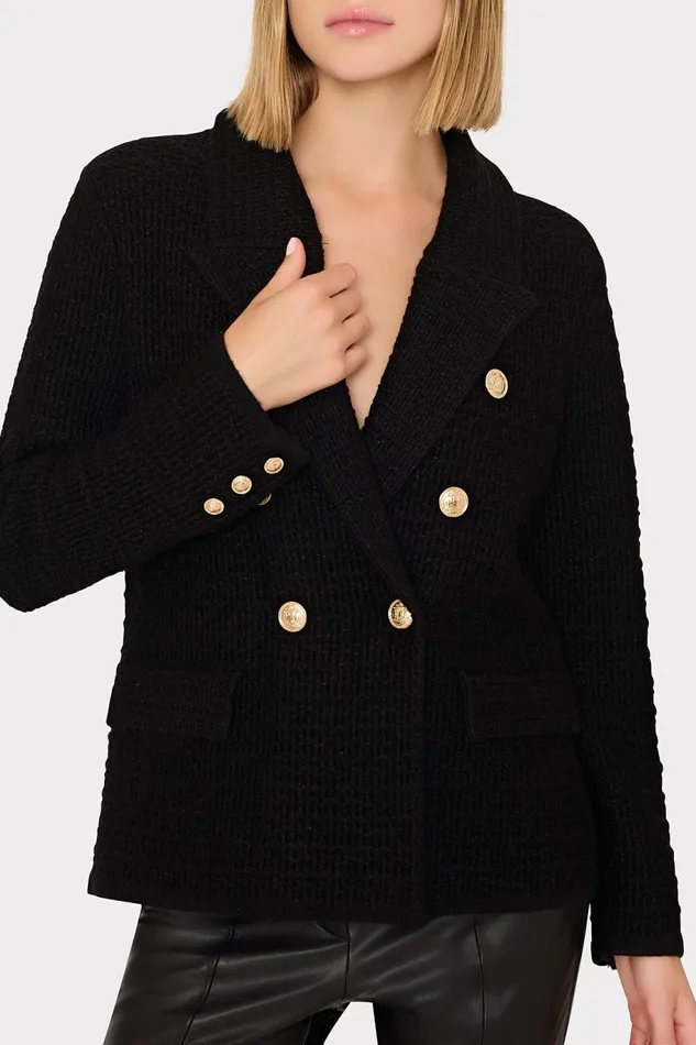 Milly Kimmie Textured Knit Blazer Black Women Blazers Milly Kimmie Textured Knit Blazer Black Women Blazers
