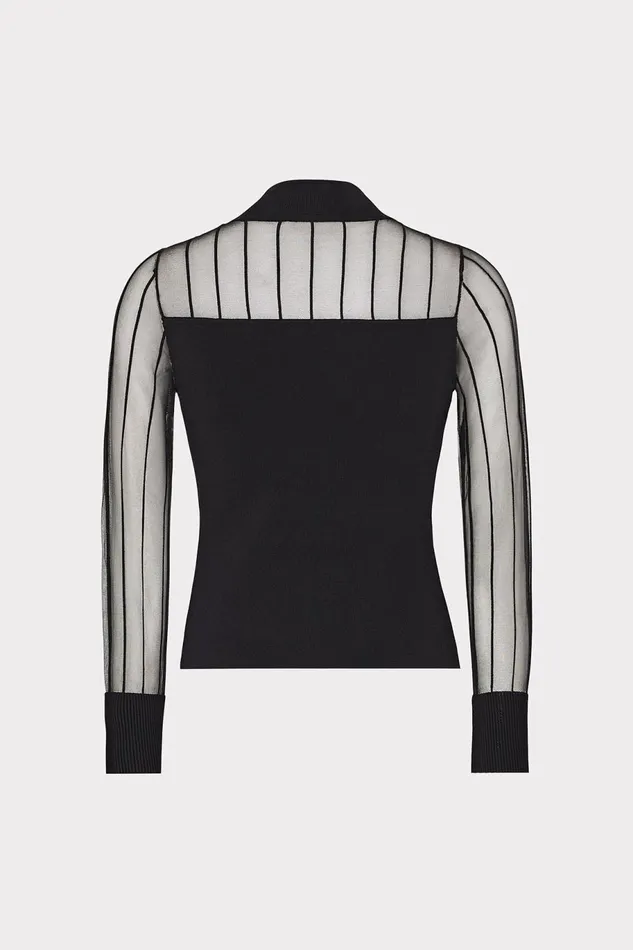 Milly Krissy Sheer Knit Mockneck Top Black Women Sweaters and Knits