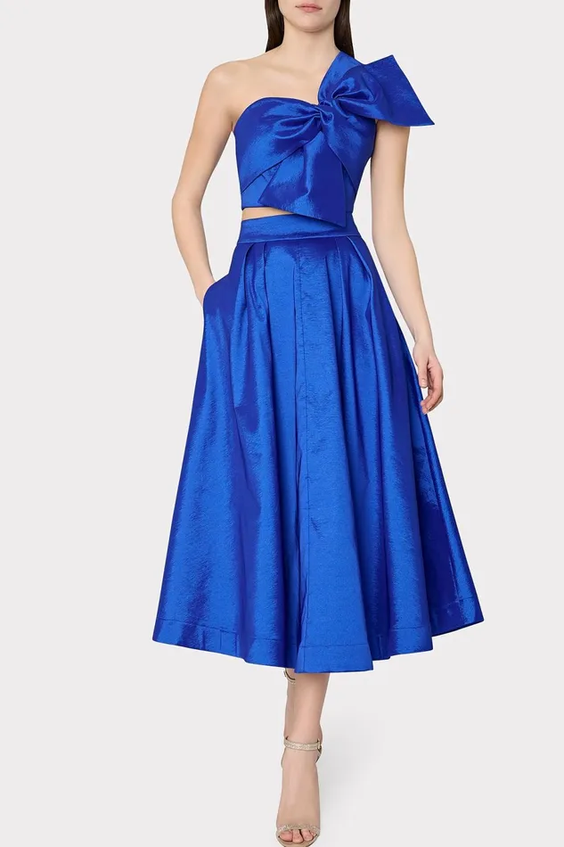 Milly Laney Bow Taffeta Crop Top Blue Women Matching Sets