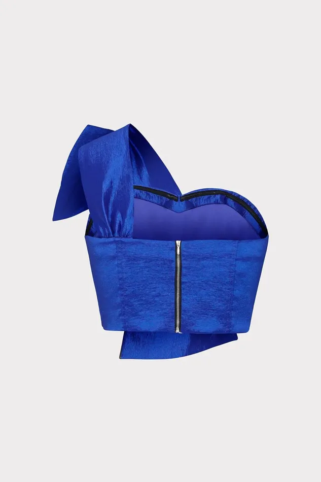 Milly Laney Bow Taffeta Crop Top Blue Women Matching Sets