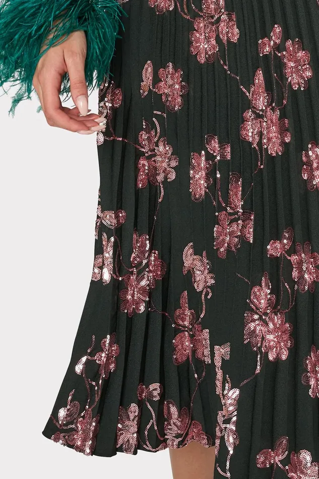Milly Rayla Pleated Floral Sequins Skirt Dark Greenpink Women Skirts Milly Rayla Pleated Floral Sequins Skirt Dark Greenpink Women Skirts