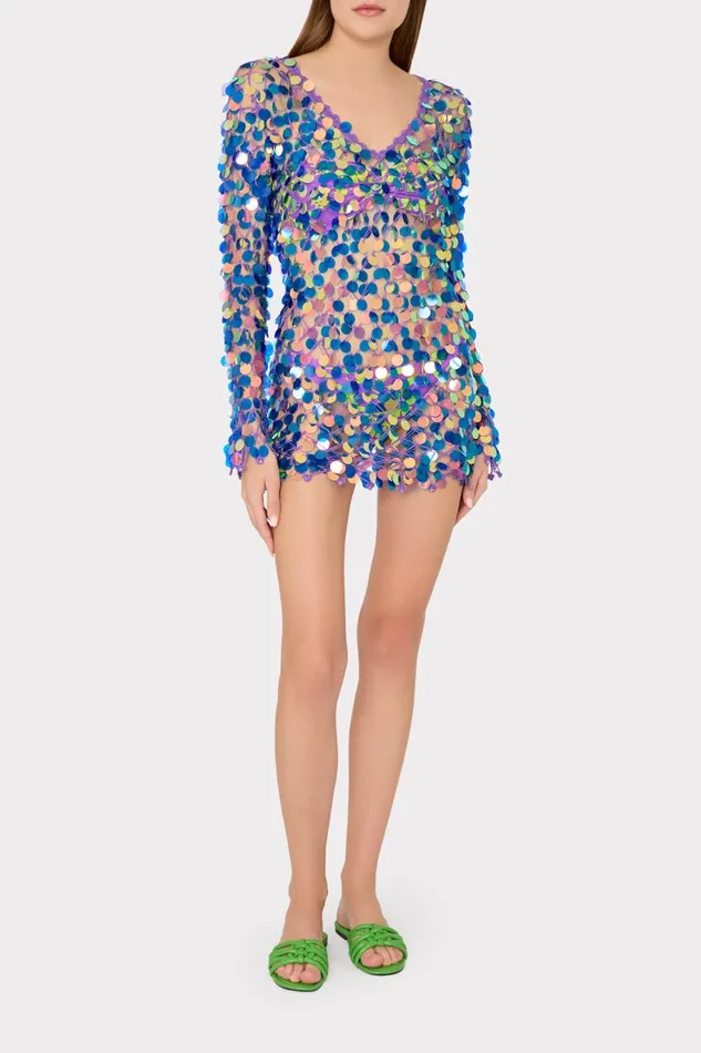 Milly Sequin Crochet Mini Dress Purple Women Swim and Coverups
