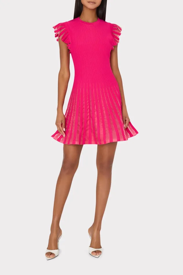 Milly Sheer Flutter Sleeve Knit Mini Dress Pink Women Dresses