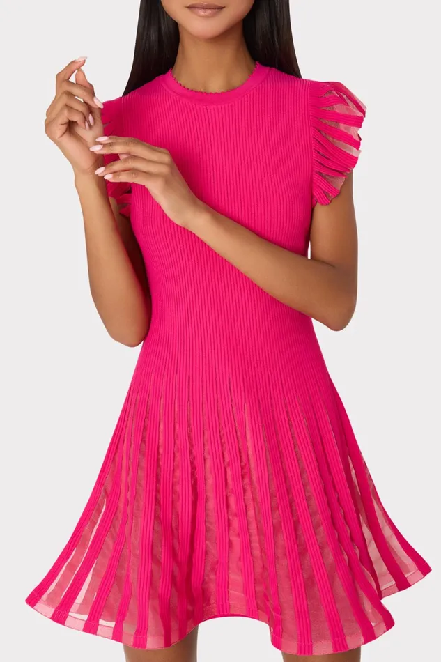 Milly Sheer Flutter Sleeve Knit Mini Dress Pink Women Dresses