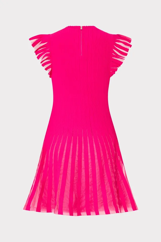 Milly Sheer Flutter Sleeve Knit Mini Dress Pink Women Dresses