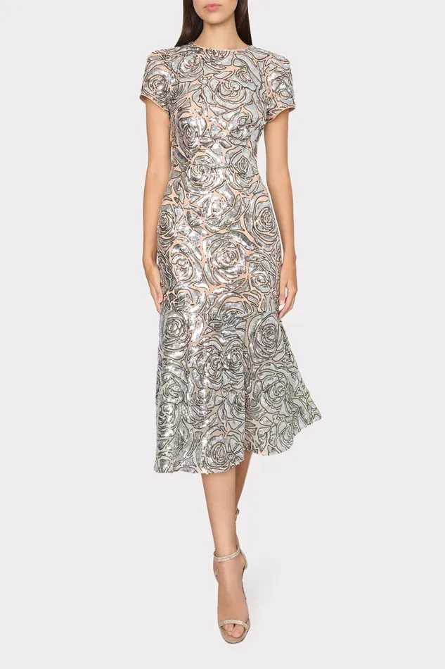 Milly Tahlia Rose Sequins Midi Dress Silver Women Dresses Milly Tahlia Rose Sequins Midi Dress Silver Women Dresses
