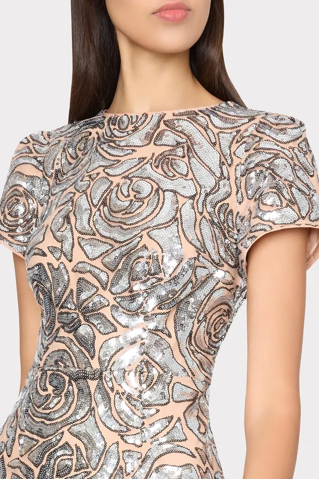 Milly Tahlia Rose Sequins Midi Dress Silver Women Dresses Milly Tahlia Rose Sequins Midi Dress Silver Women Dresses
