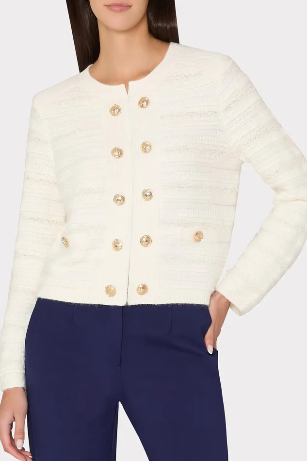 Milly Textured Knit Cardigan Ecru Women Sweaters and Knits