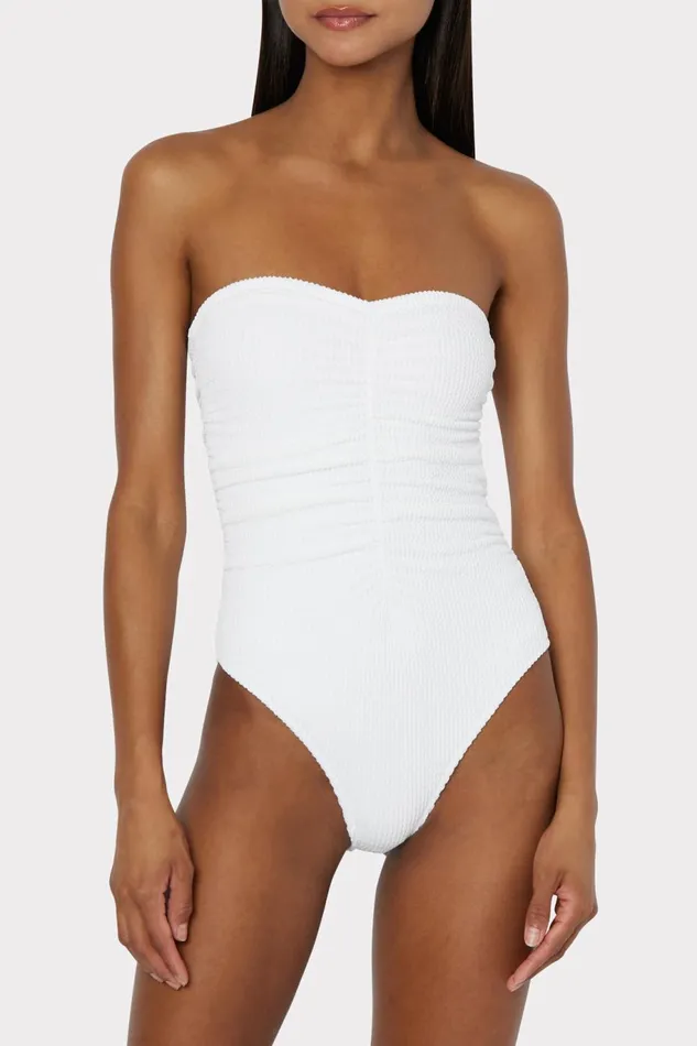 Milly Textured Ruched One Piece White Women One Piece Swimsuits