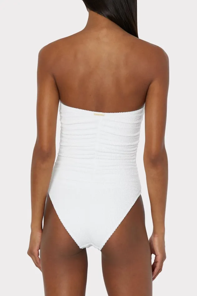 Milly Textured Ruched One Piece White Women One Piece Swimsuits