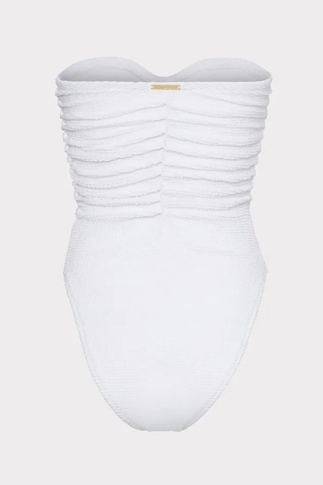 Milly Textured Ruched One Piece White Women One Piece Swimsuits
