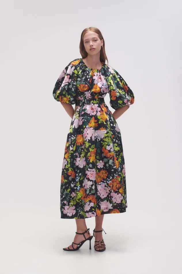 Mimosa Cutout Midi Dress Midnight Floral Women Aje Midi Dresses