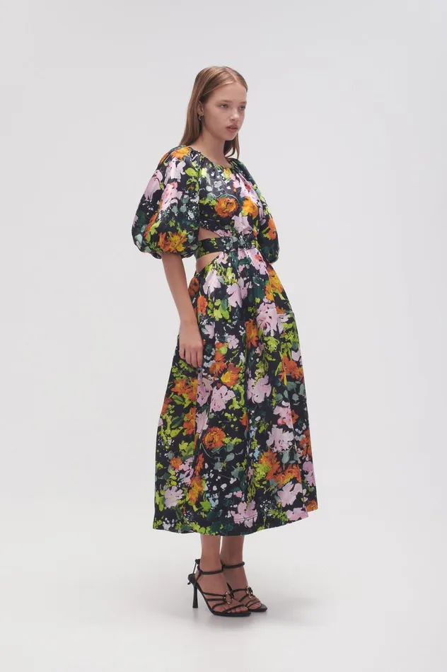 Mimosa Cutout Midi Dress Midnight Floral Women Aje Midi Dresses
