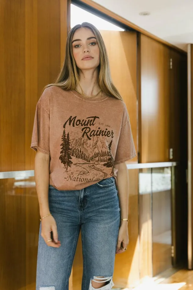Mount Rainier Graphic Tee Mauve Women Bohme Tees and Tanks