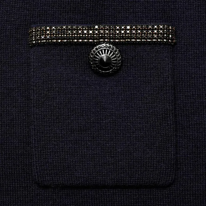Navy Embellished Knit Midi Skirt Women Self Portrait Knitwear