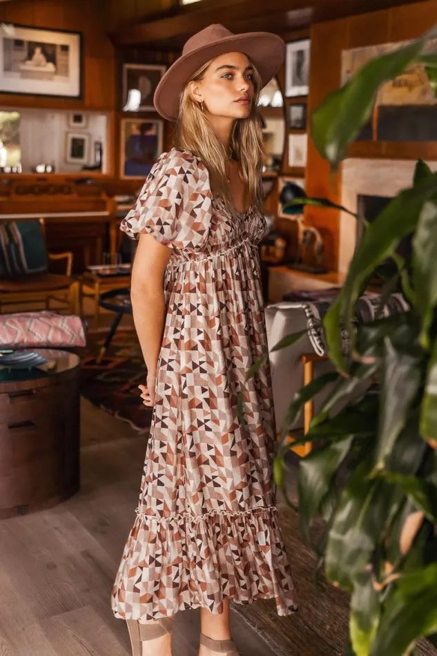Nessa Printed Midi Dress 8211 FINAL SALE Mocha Women Bohme Dresses
