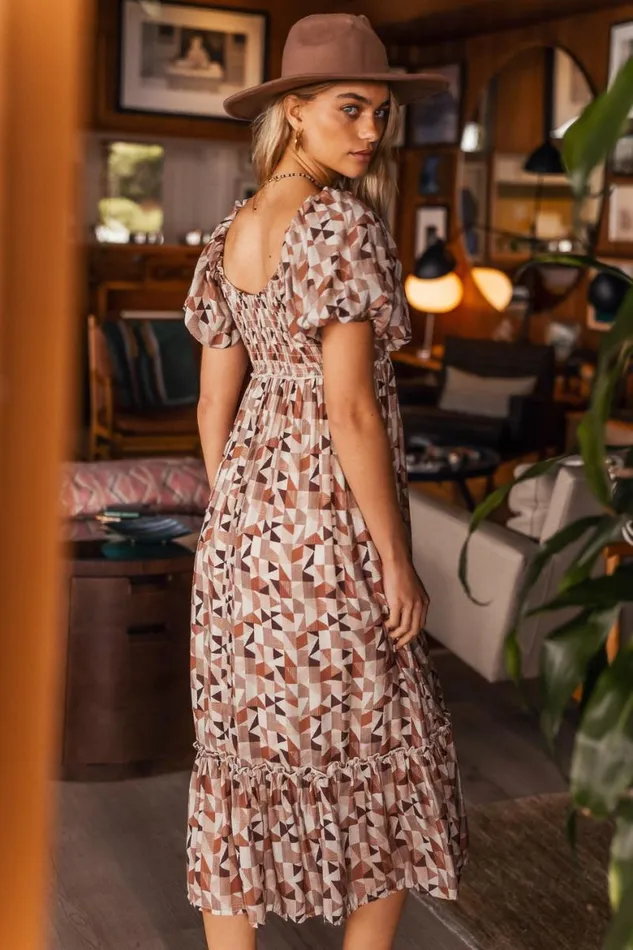 Nessa Printed Midi Dress 8211 FINAL SALE Mocha Women Bohme Dresses