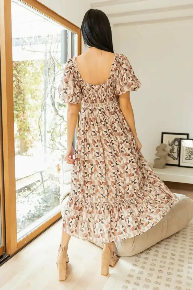 Nessa Printed Midi Dress 8211 FINAL SALE Mocha Women Bohme Dresses