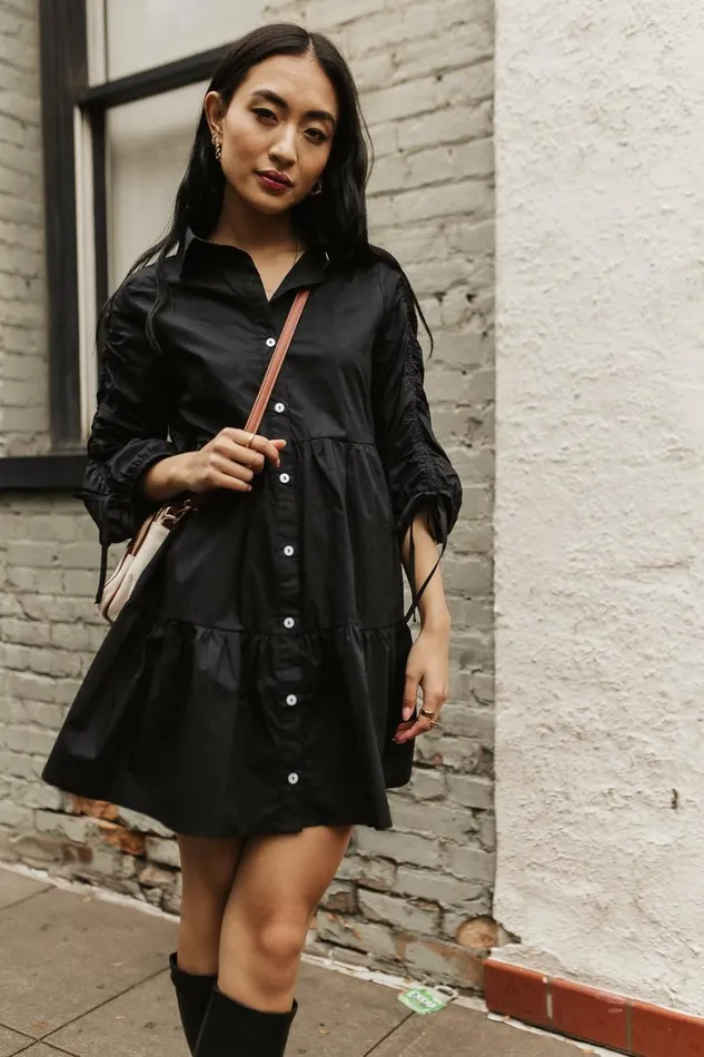 Nevada Button Up Dress Black Women Bohme Dresses