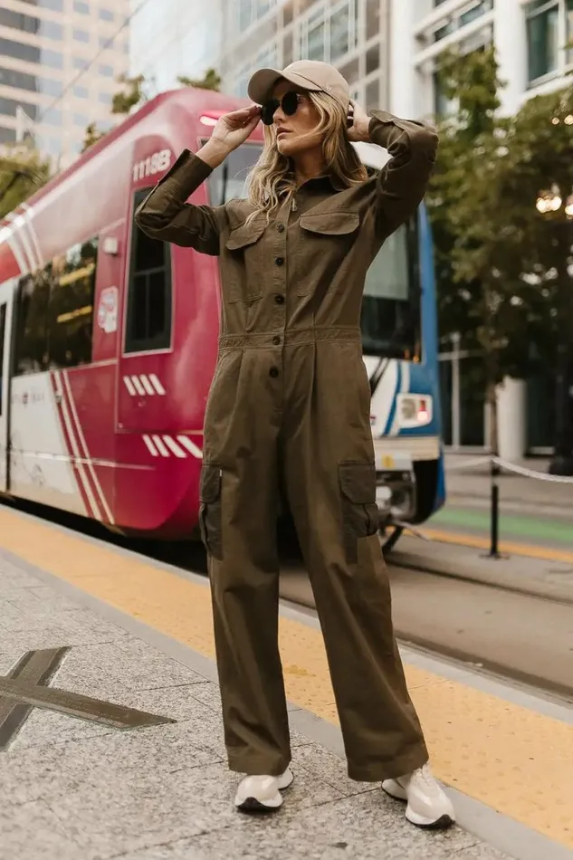 No Fly Zone Coveralls Olive Women Bohme Jumpsuits and Overalls