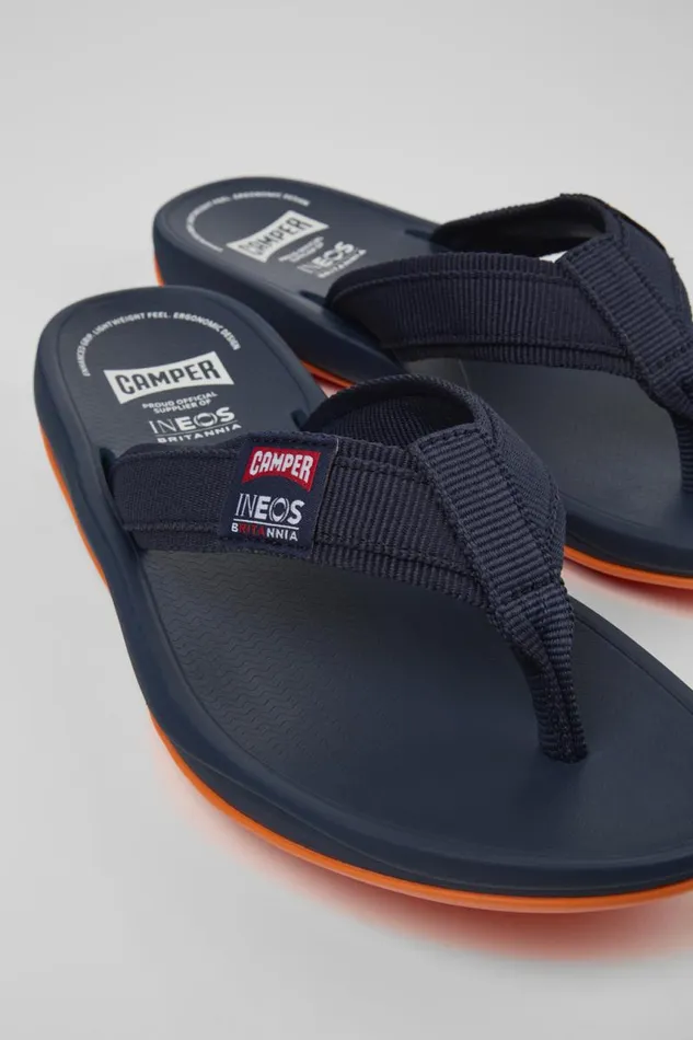 Non Leather Shoes Men Camper Camper X INEOS Britannia Blue Textile FlipFlops