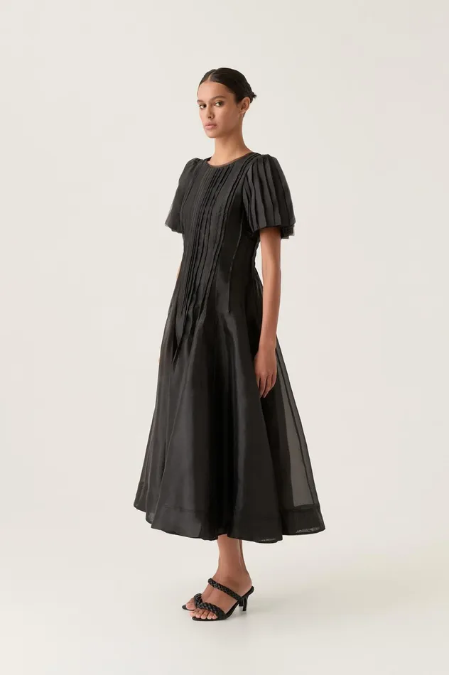 Nova Pleated Midi Dress Black Women Aje Black Dresses