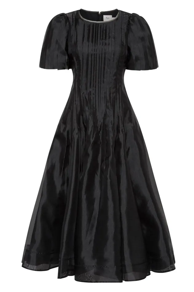 Nova Pleated Midi Dress Black Women Aje Black Dresses