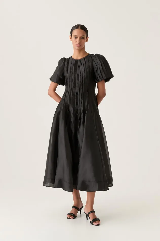 Nova Pleated Midi Dress Black Women Aje Black Dresses