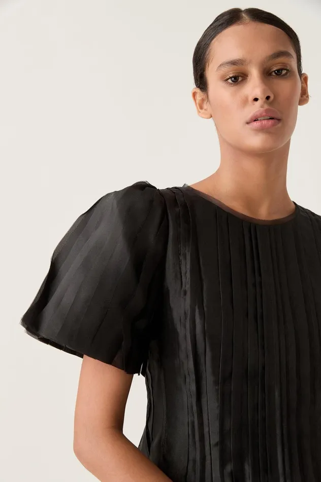 Nova Pleated Midi Dress Black Women Aje Black Dresses