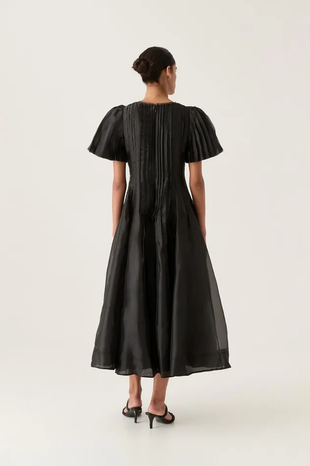 Nova Pleated Midi Dress Black Women Aje Black Dresses
